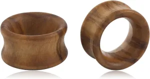 2PCS Vintage Natural Organic Wood Ear Tunnel Plugs Double Saddle Flared Stretcher Ear Gauges for Earlobe Earrings Body Piercing Jewelry for Women Men 2G-3/4