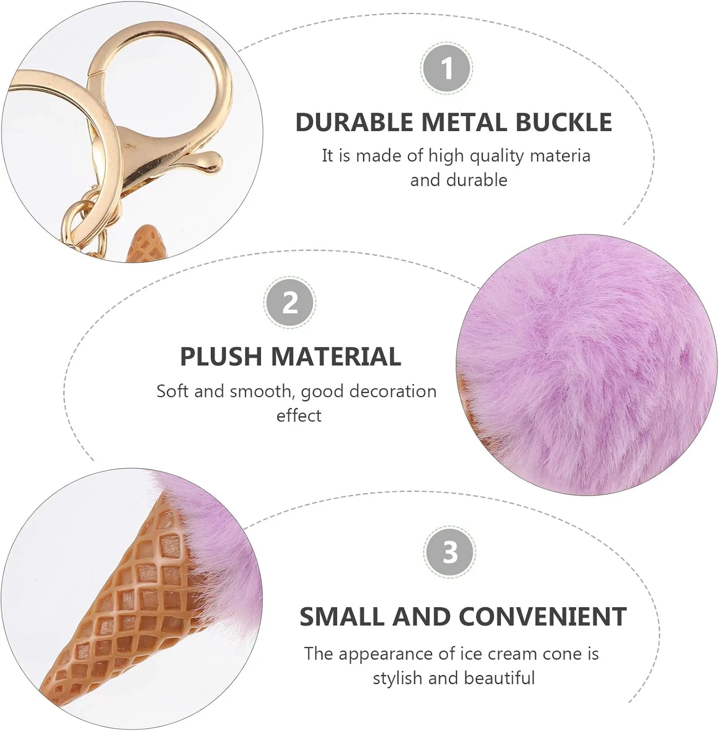 3 Pcs Ice Cream Keychain Backpack Keychain Keychains for Backpacks Nativity Ornaments Ice Cream Pom