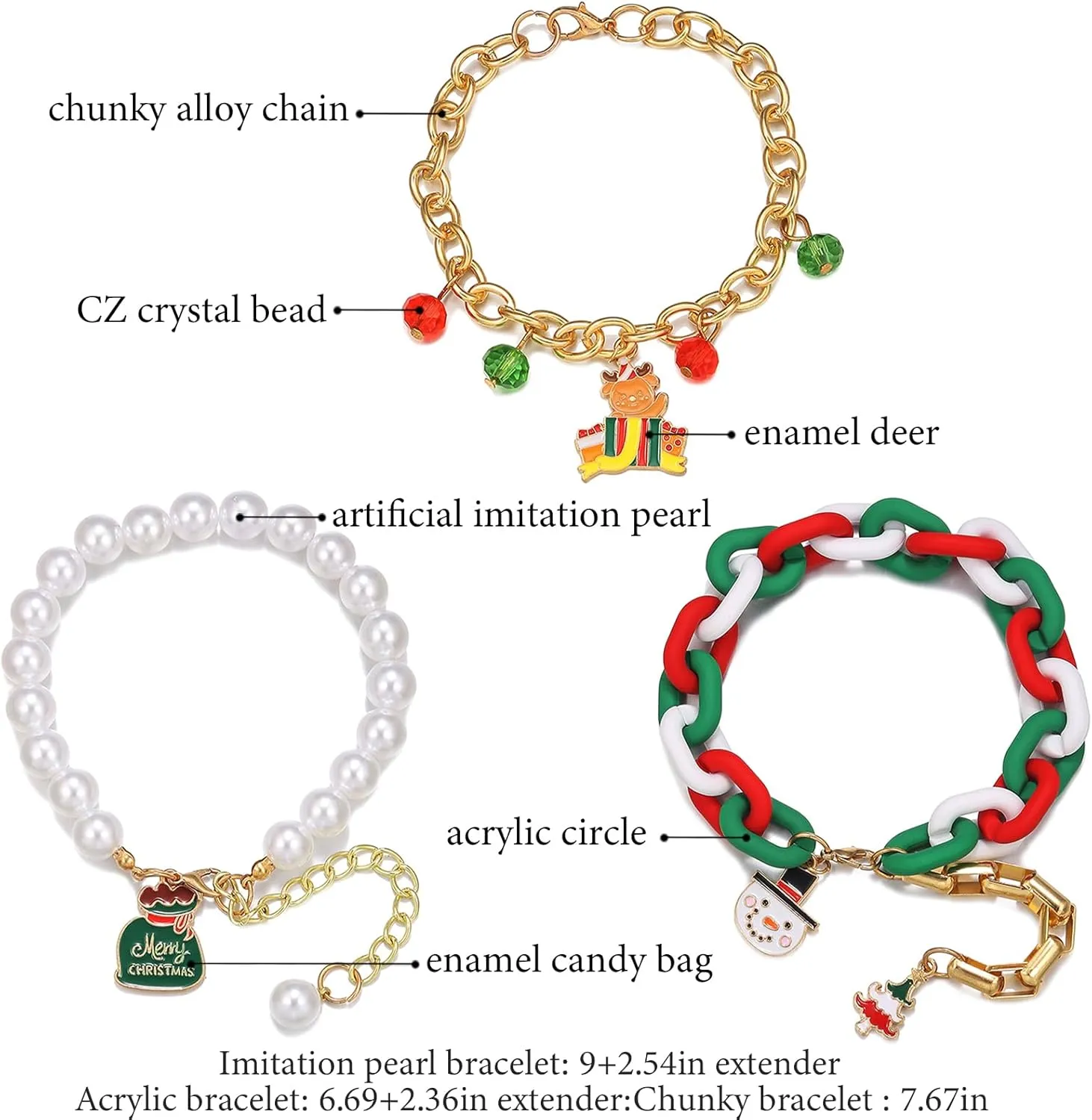 3-Piece Halloween Link Bracelets for Women: Adjustable Cartoon Pumpkin & Ghost Charm Bracelet Set