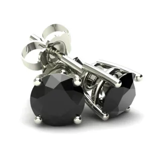 3 TCW 14k White Gold Round Black Diamond Stud Earrings