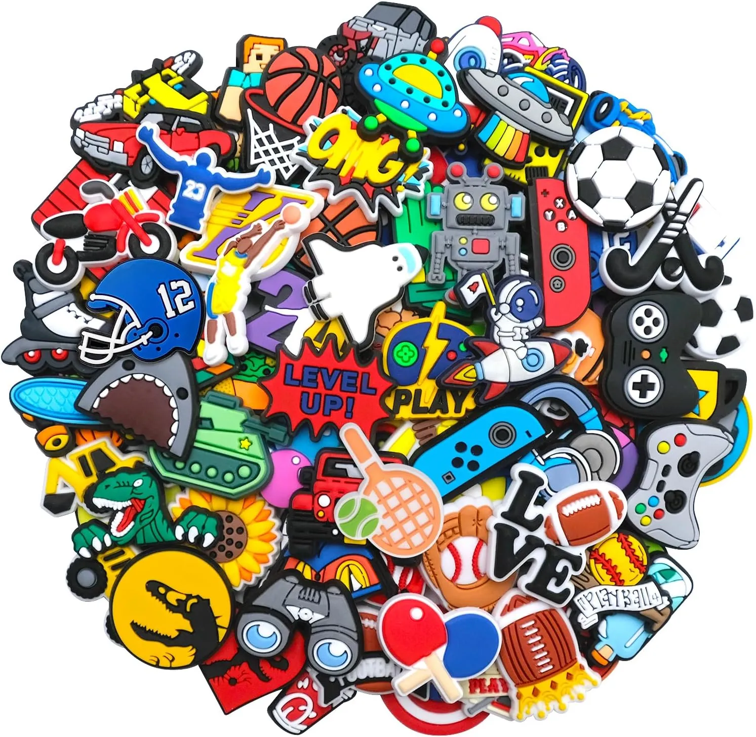30 50 100Pcs Pack Shoe Decorations Charms for Boys Teens Kids PVC Clog Accessories Pins Fit for Garden Sandals Wristband Bracelet