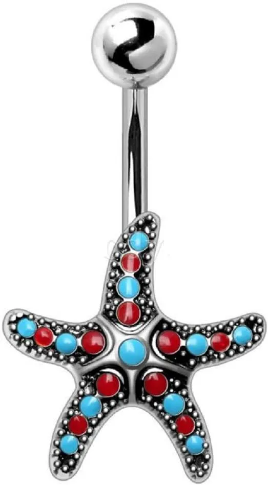 316L Stainless Steel Colorful Starfish WildKlass Navel Ring