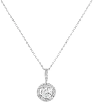 3/4 Cttw Round Cut Halo Pendant Necklace Certified Lab Grown Diamond | 18 Inch Cable Chain for Women | 14k White Gold Plated or Yellow Gold Plated Over 925 Sterling Silver (Clarity: VS, Color: FG, 0.75 cttw)