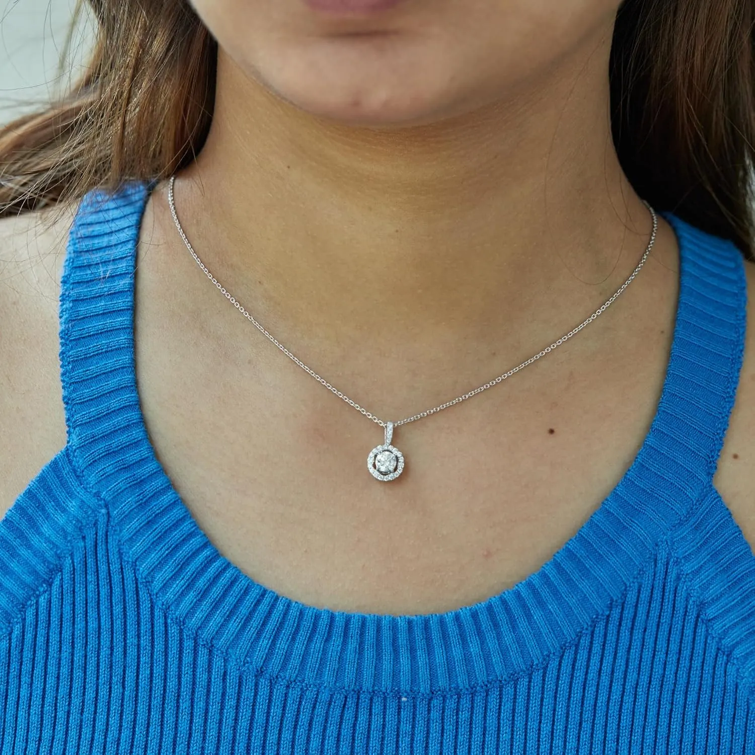 3/4 Cttw Round Cut Halo Pendant Necklace Certified Lab Grown Diamond | 18 Inch Cable Chain for Women | 14k White Gold Plated or Yellow Gold Plated Over 925 Sterling Silver (Clarity: VS, Color: FG, 0.75 cttw)