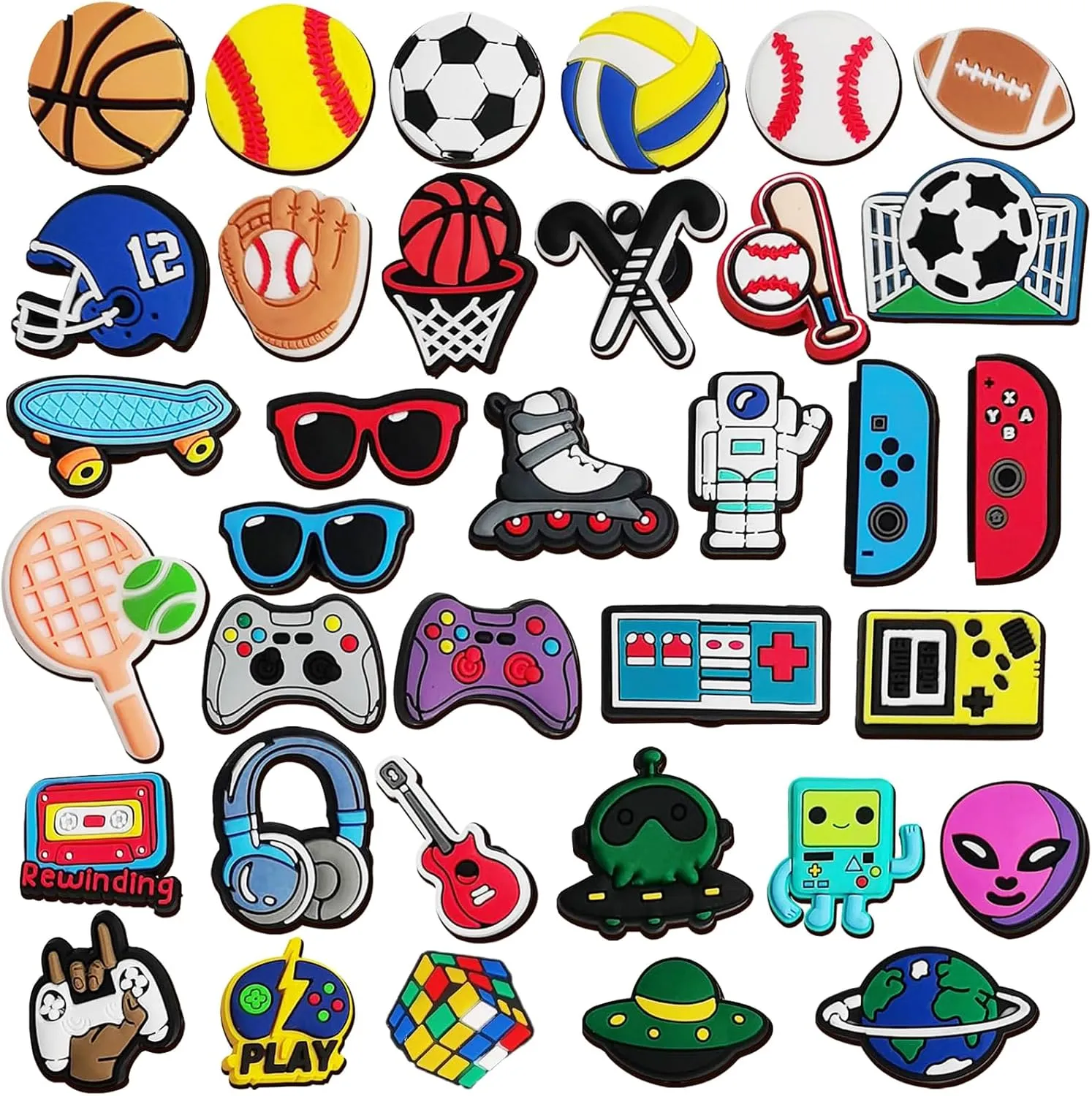 35 Pcs Cute Shoe Charms, Sport Charms Video Game Charms for Clog Sandals Shoe Bracelet Wristband, Durable Waterproof Shoe Charms Decoration for Teens Girls Boys Women Birthday Party Favors Gifts