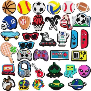 35 Pcs Cute Shoe Charms, Sport Charms Video Game Charms for Clog Sandals Shoe Bracelet Wristband, Durable Waterproof Shoe Charms Decoration for Teens Girls Boys Women Birthday Party Favors Gifts