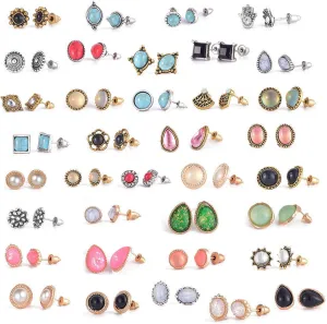 36 Pairs Boho Stud Earrings Set for Women Hypoallergenic Vintage Earrings Pack Fashion Opal Turquoise Studs