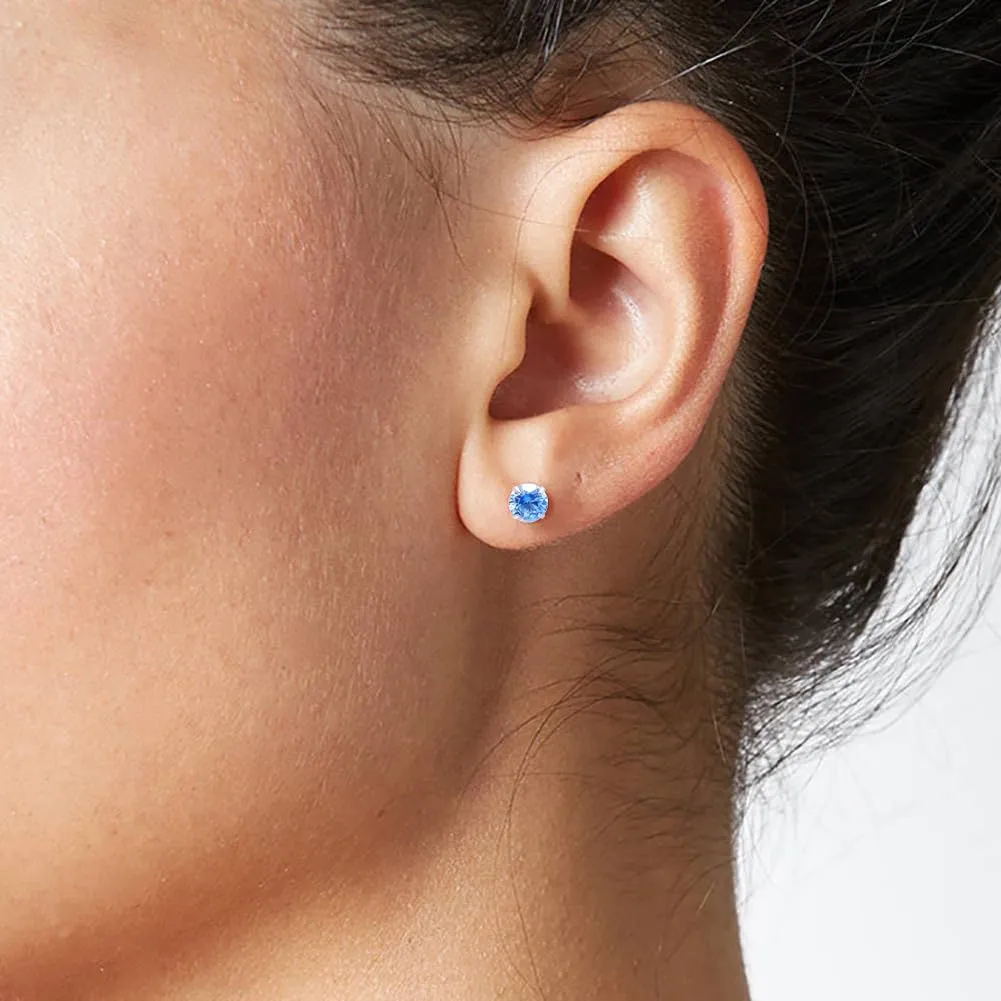 3MM Cubic Zirconia Sterling Silver Flat Back Earrings for Women Tragus Piercing Jewelry, Sapphire Blue