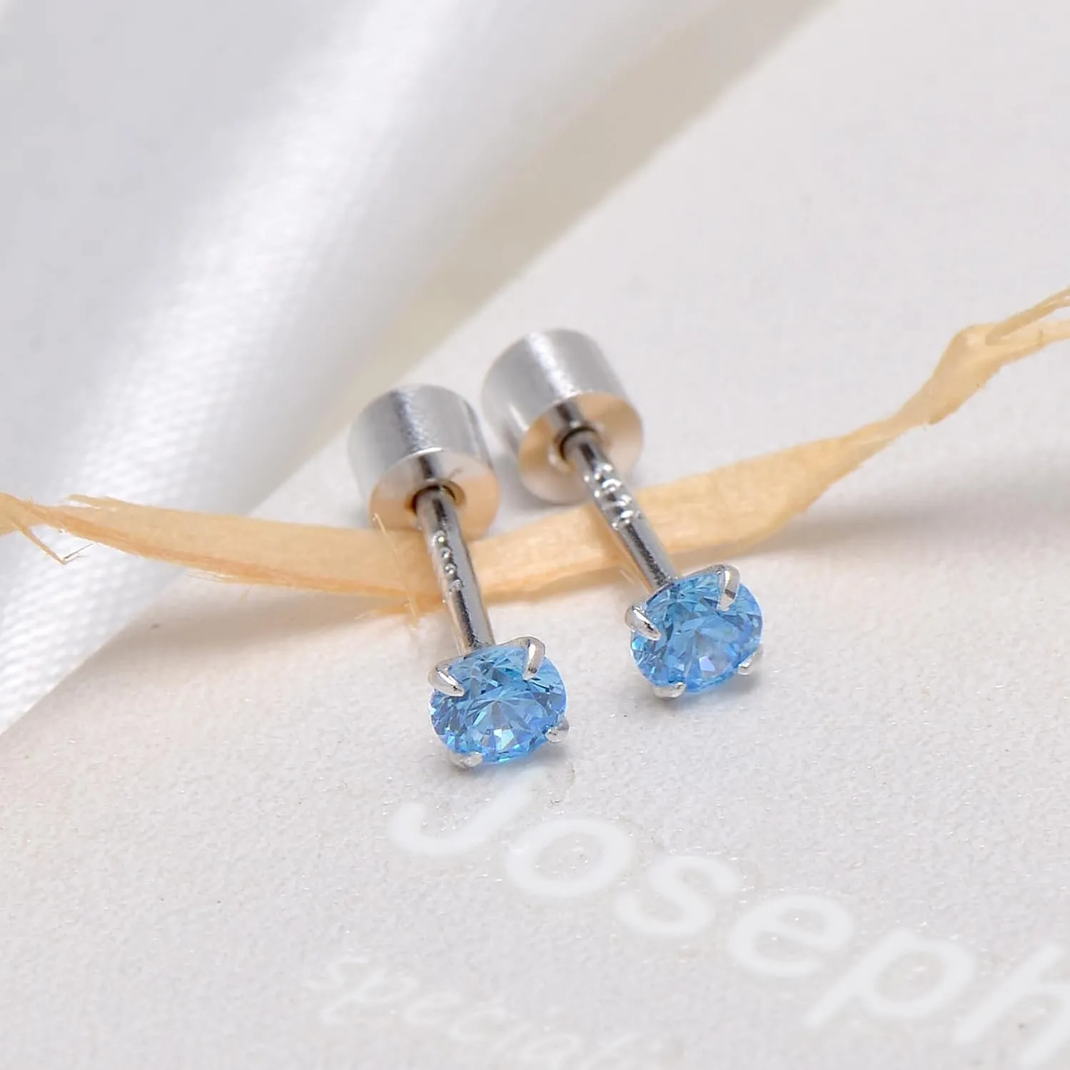 3MM Cubic Zirconia Sterling Silver Flat Back Earrings for Women Tragus Piercing Jewelry, Sapphire Blue
