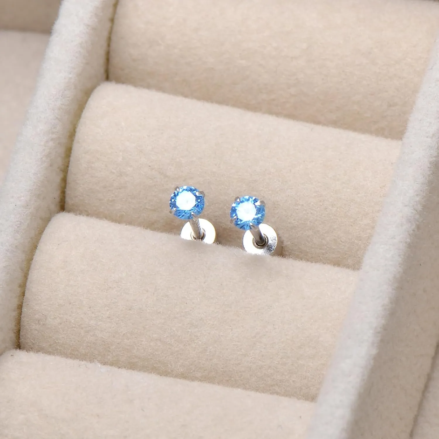 3MM Cubic Zirconia Sterling Silver Flat Back Earrings for Women Tragus Piercing Jewelry, Sapphire Blue