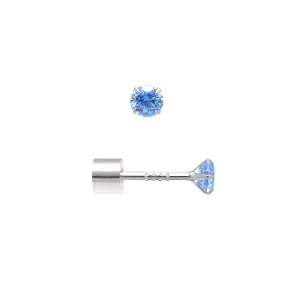 3MM Cubic Zirconia Sterling Silver Flat Back Earrings for Women Tragus Piercing Jewelry, Sapphire Blue