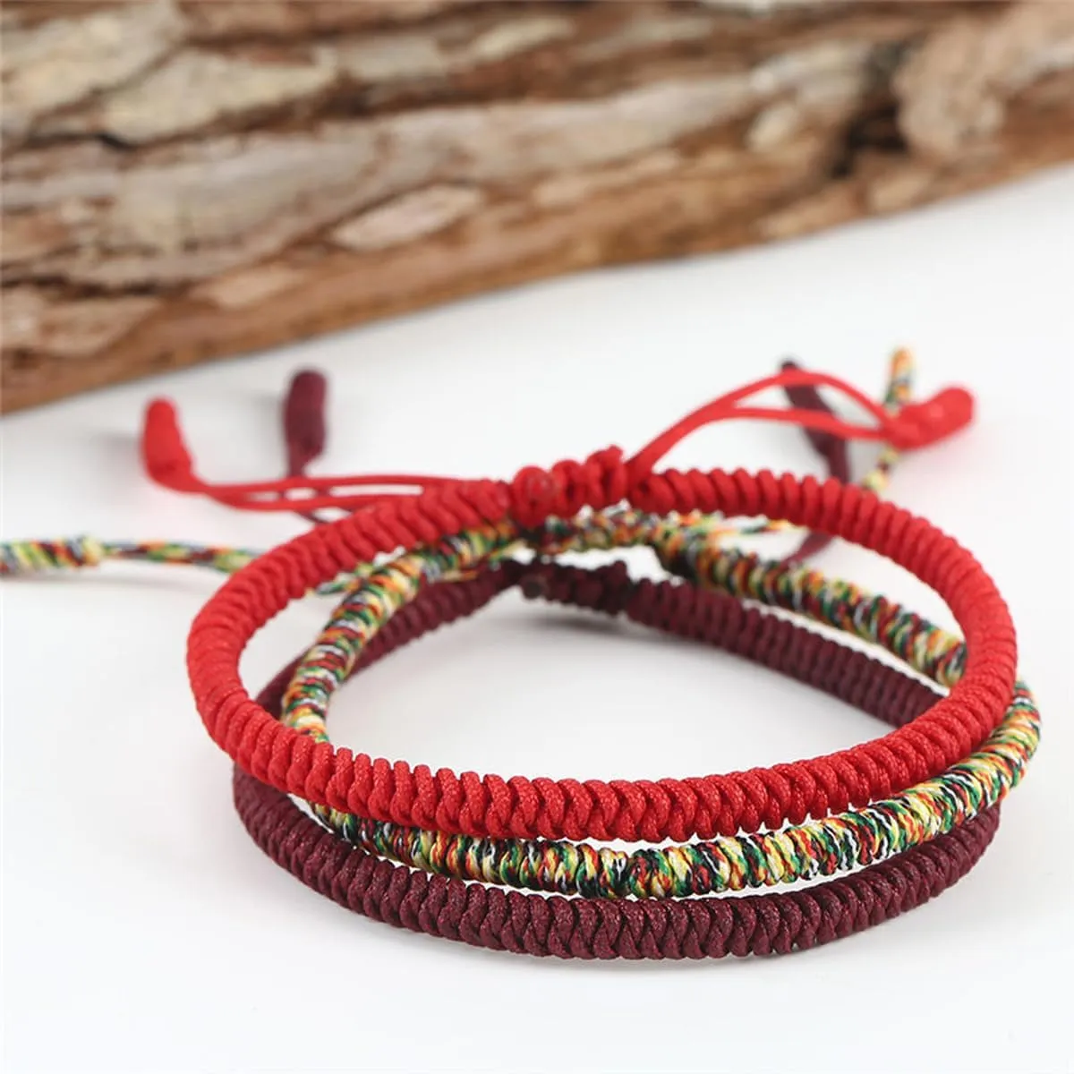 3Pcs Handmade Bracelet, Unisex Lucky Bracelet with Vajra Knot, Lucky Red String Bracelet, Friendship and Buddhist Gifts, Adjustable Length