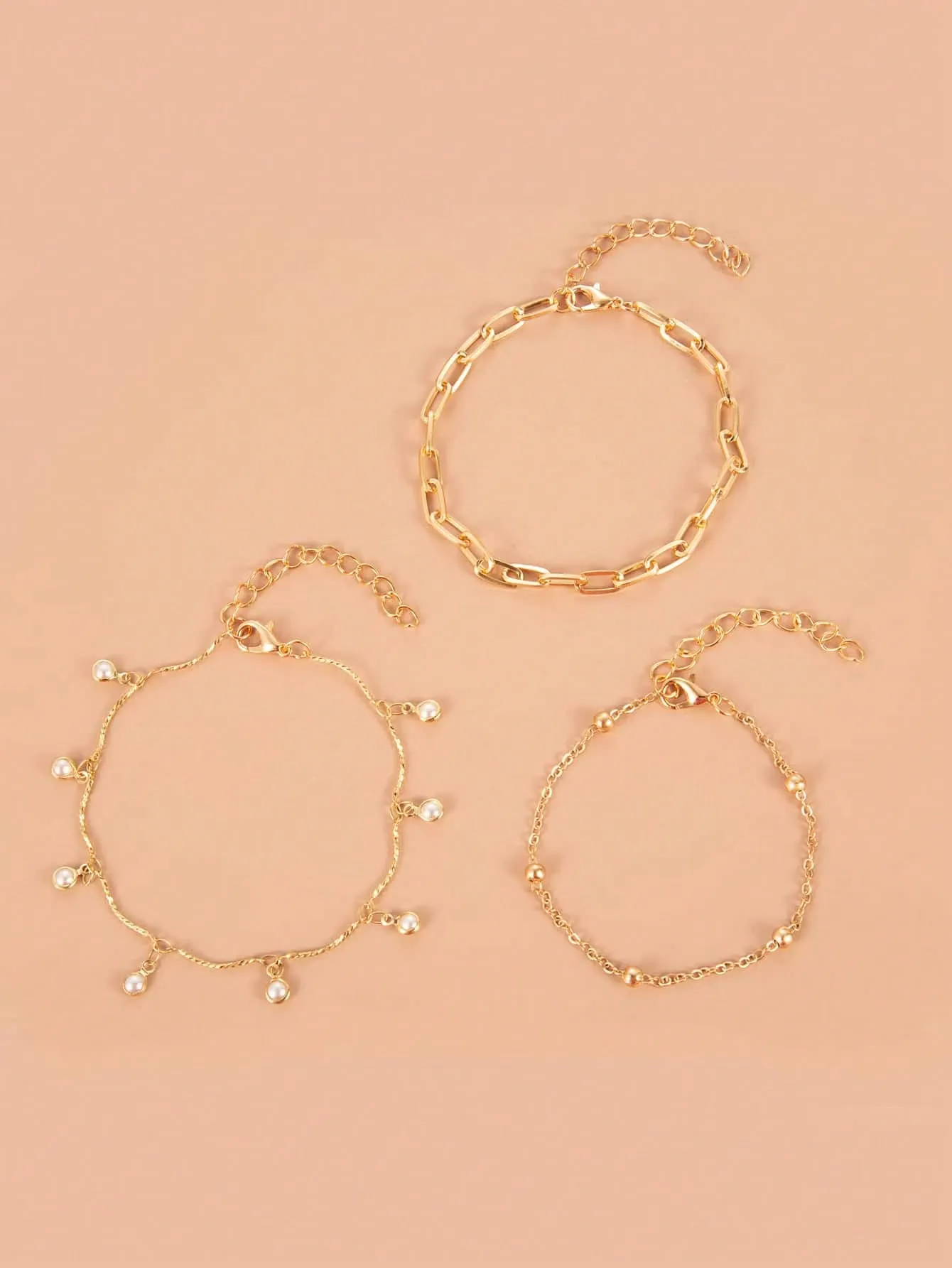 3pcs/Set Simple & Stylish Casual Faux Pearl Beads Chain Bracelets Set