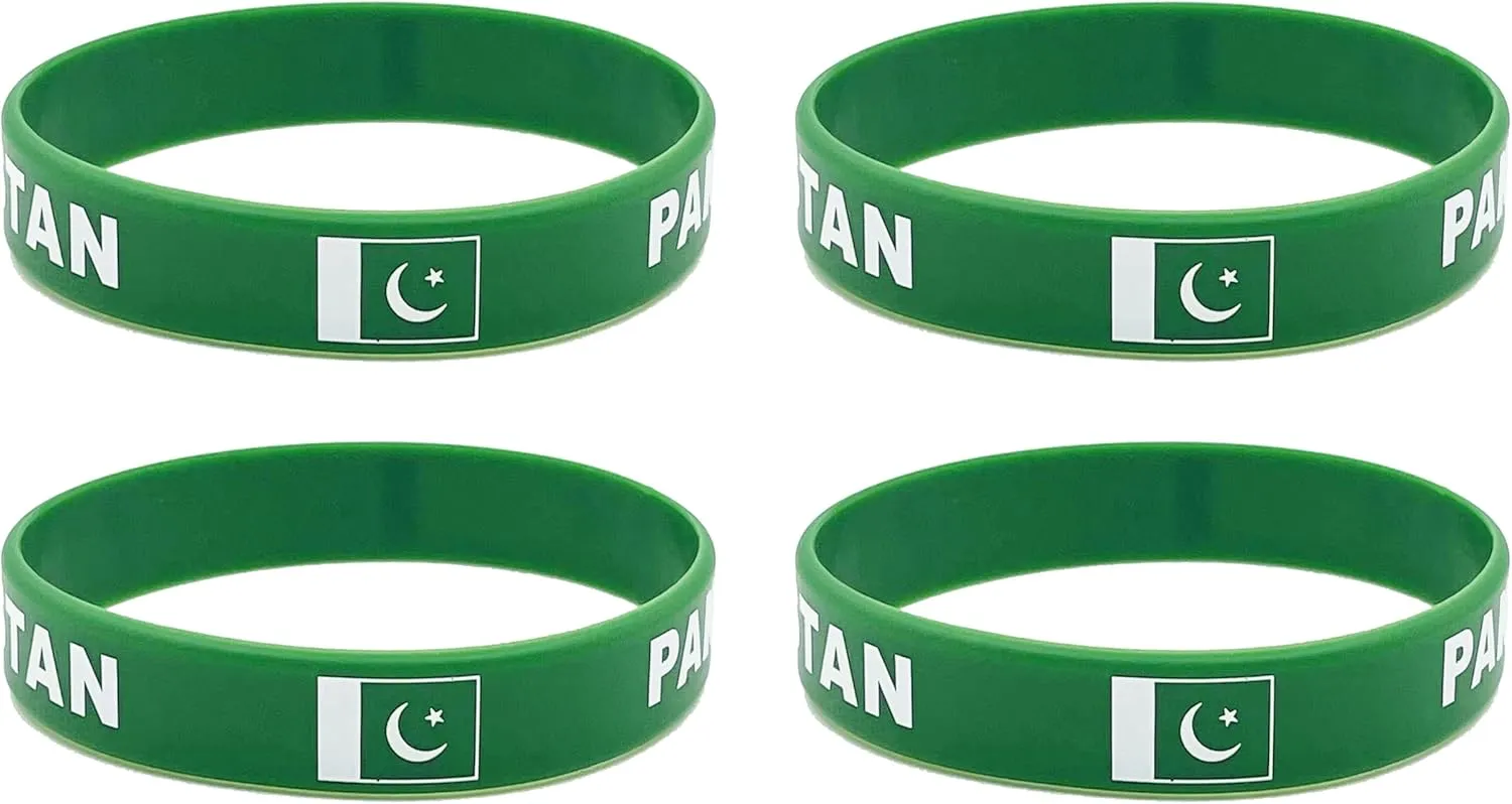 4 Pcs Pakistan Pakistanis Country Flag Rubber Bracelets, National Flag Silicone Bracelet, Rubber Wristbands Patriotic Decorations Gift