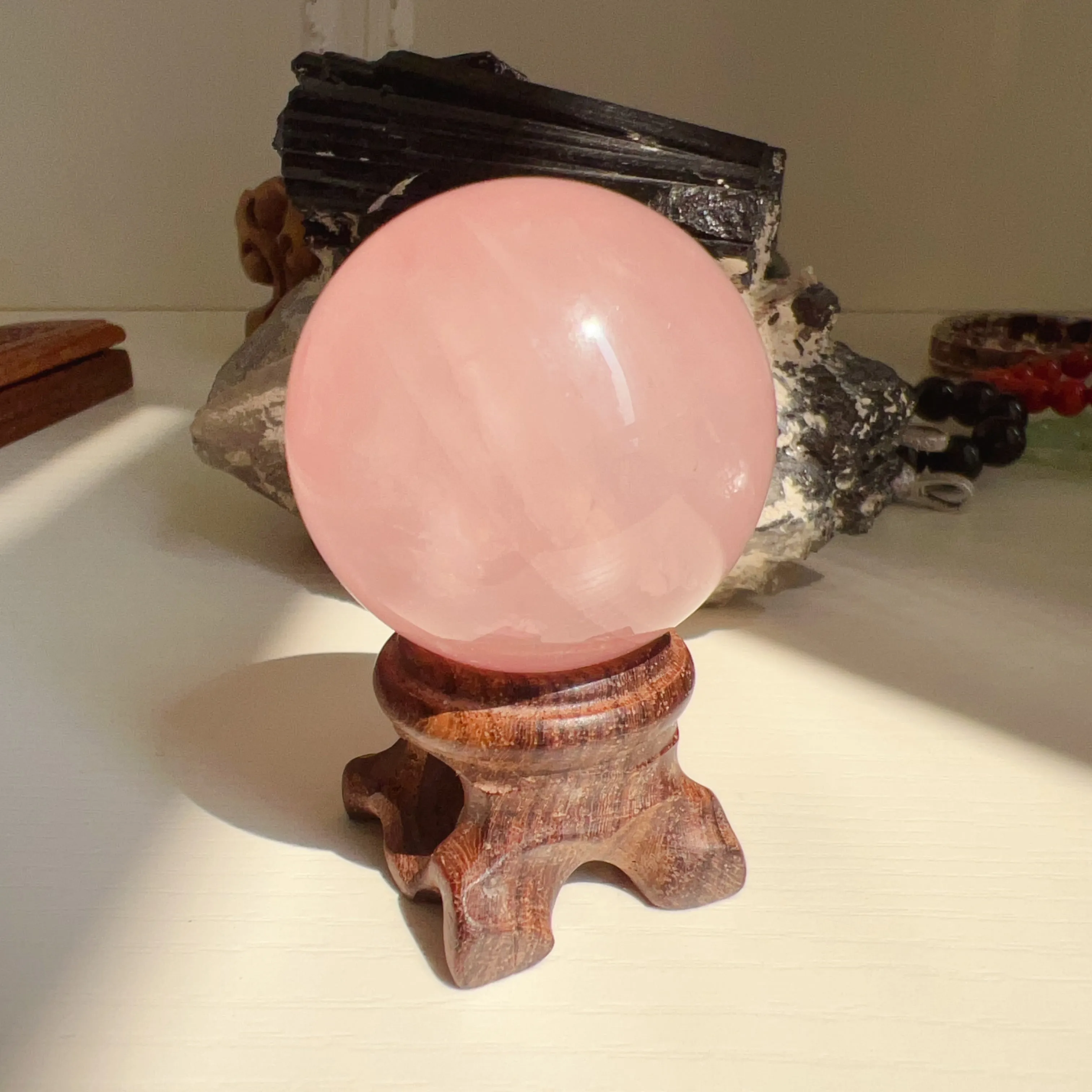 40.2mm Nice Pink Rose Quartz Sphere Reiki Healing Crystal Heart Chakra