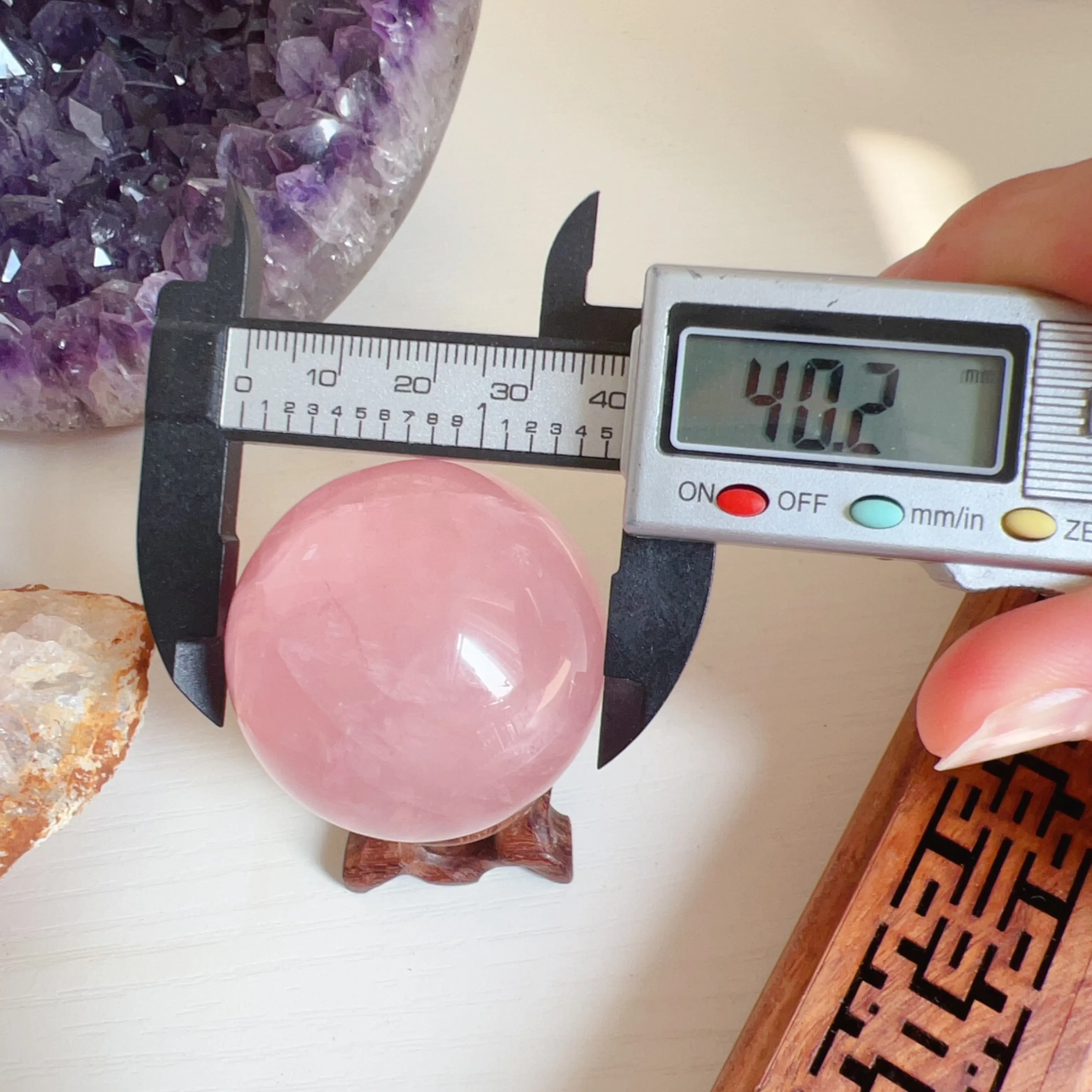 40.2mm Nice Pink Rose Quartz Sphere Reiki Healing Crystal Heart Chakra
