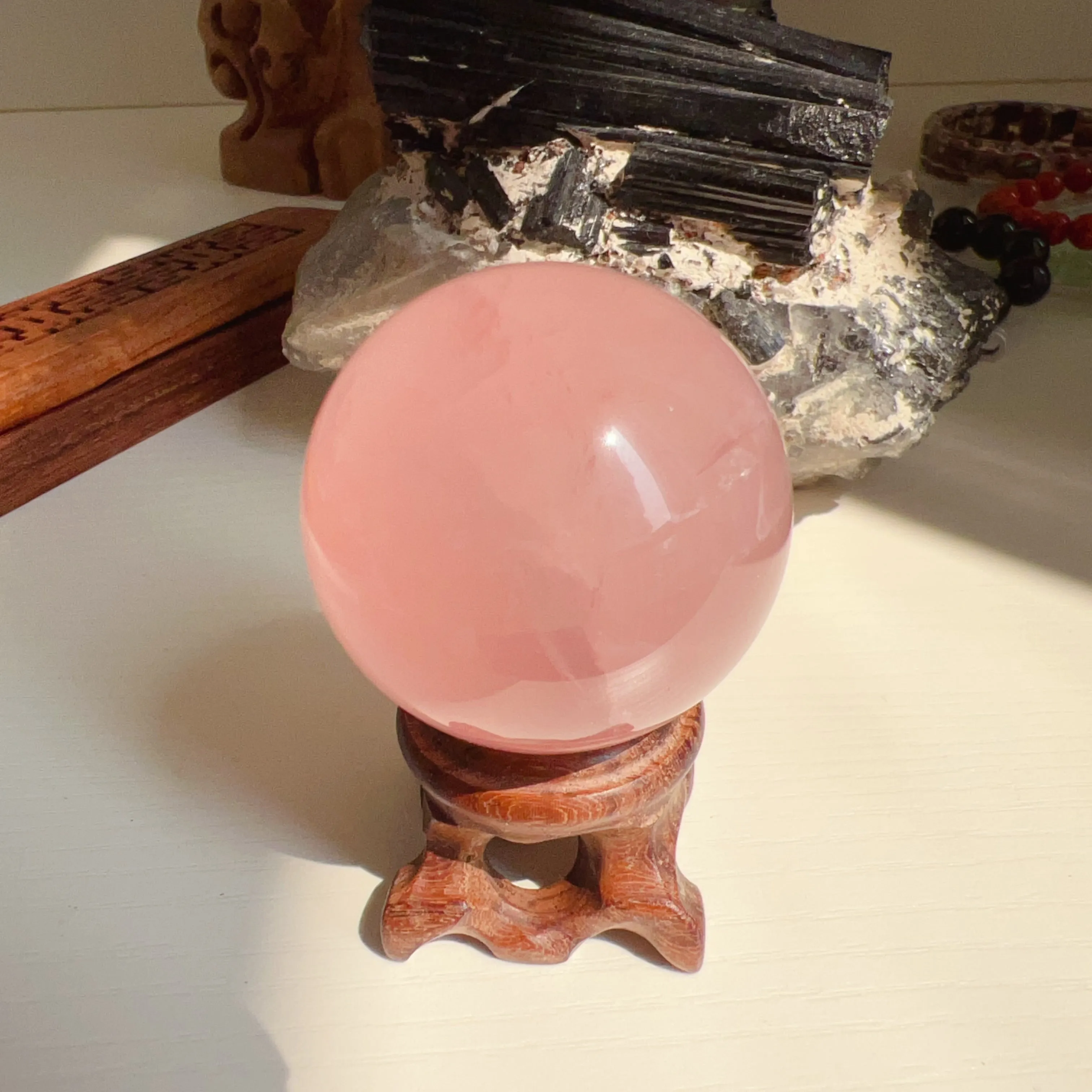 40.2mm Nice Pink Rose Quartz Sphere Reiki Healing Crystal Heart Chakra