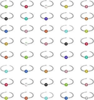 40PCS Colorful Rhinestone C Shape Nose Rings, 316L Stainless Steel Hypoallergenic 22G Nose Rings, Unisex Fashion Simple Piercing Jewelry