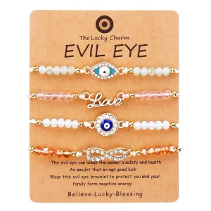 4/12 Pcs Evil Eye Bracelets Fatima Hand Cross Love Heart Infinity Bracelet Lucky Anklet for Women Girls Link Bracelets Adjustable (4Pcs-Style 2)