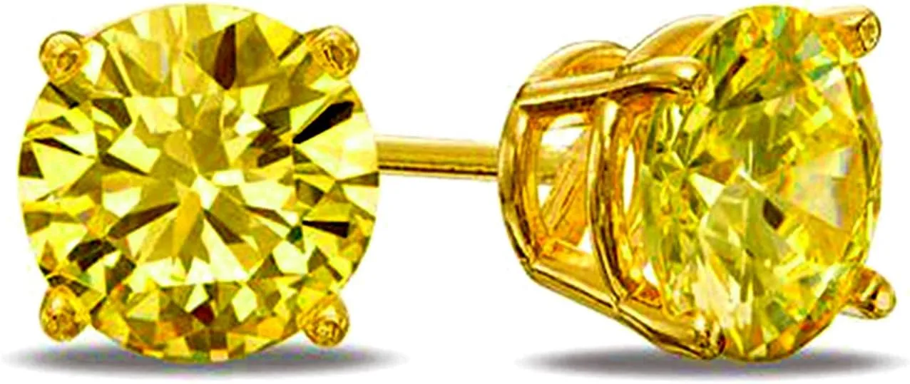 4ct CZ Stud Earrings Brilliant Cut Cubic Zirconia birth stone men women 14K gold plated