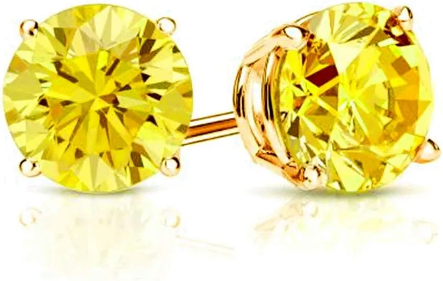 4ct CZ Stud Earrings Brilliant Cut Cubic Zirconia birth stone men women 14K gold plated