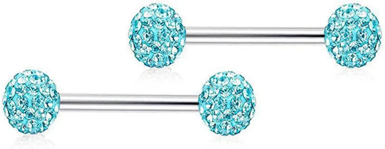4Pairs 14G Stainless Steel Nipple Rings Glitter CZ Heart Balls Straight Barbell Bars Tongue Ring 14mm(9/16Inch) Body Piercing Jewelry