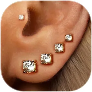 5 Pairs 14K Gold Plated Stud Earrings for Women, Hypoallergenic Earring Sets for Multiple Piercing, Premium Cubic Zirconia Studs Earrings