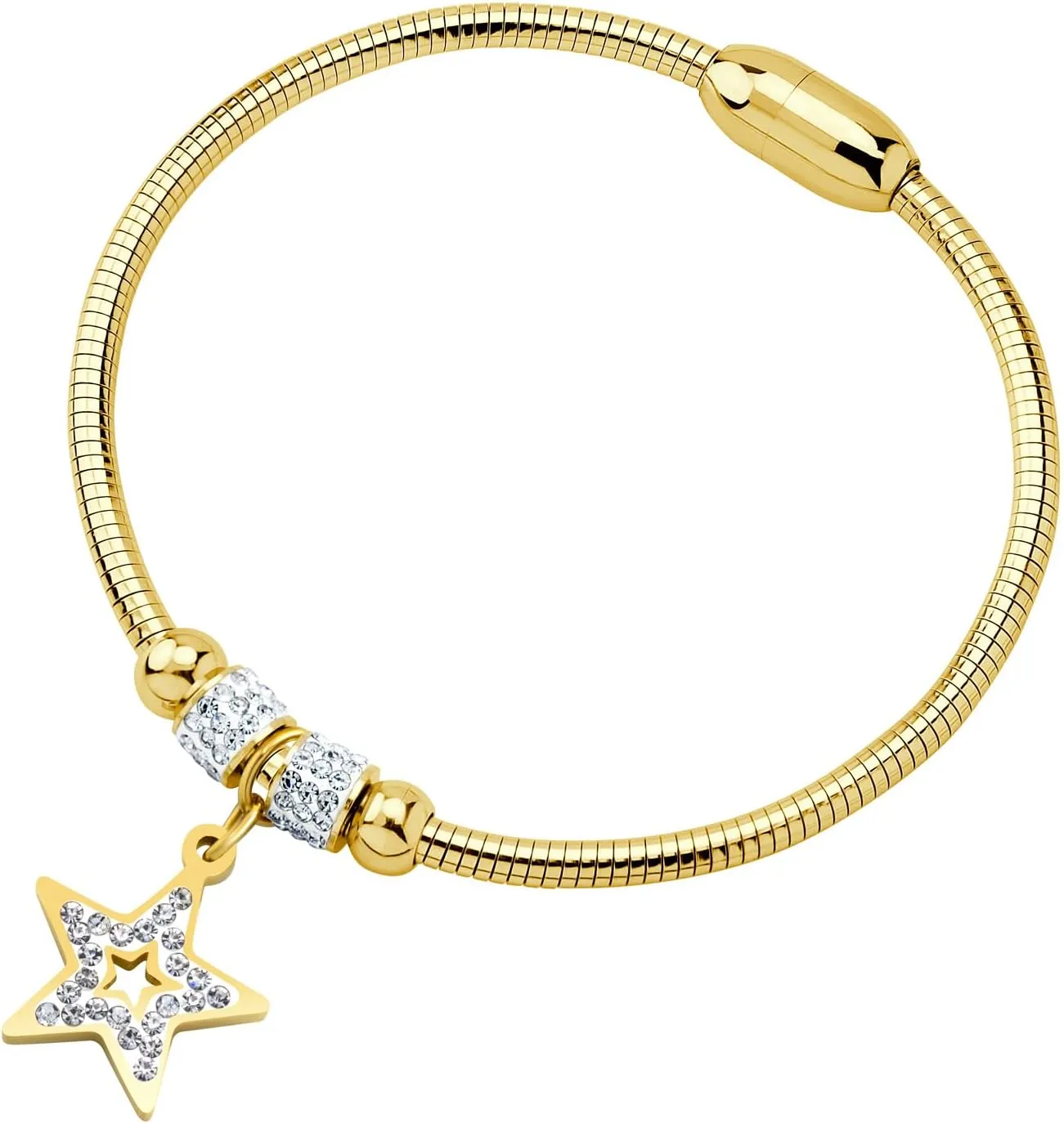 555Jewelry Stainless Steel Bangle Bracelets for Women Star Bracelet Arm Cuff Cubic Zirconia Bracelets for Women CZ Star Charm Bangle
