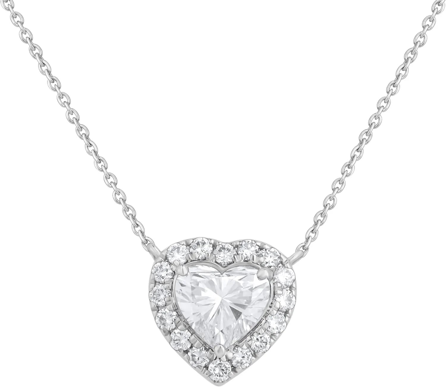 5/8 cttw to 1.20 cttw t IGI Certified Lab Grown Diamond Heart Necklace for Women's | Solid 14KT White or Yellow Gold Round Halo Diamond Pendant with 18" 14K Gold Cable Chain | (Clarity: VS, Color: FG)