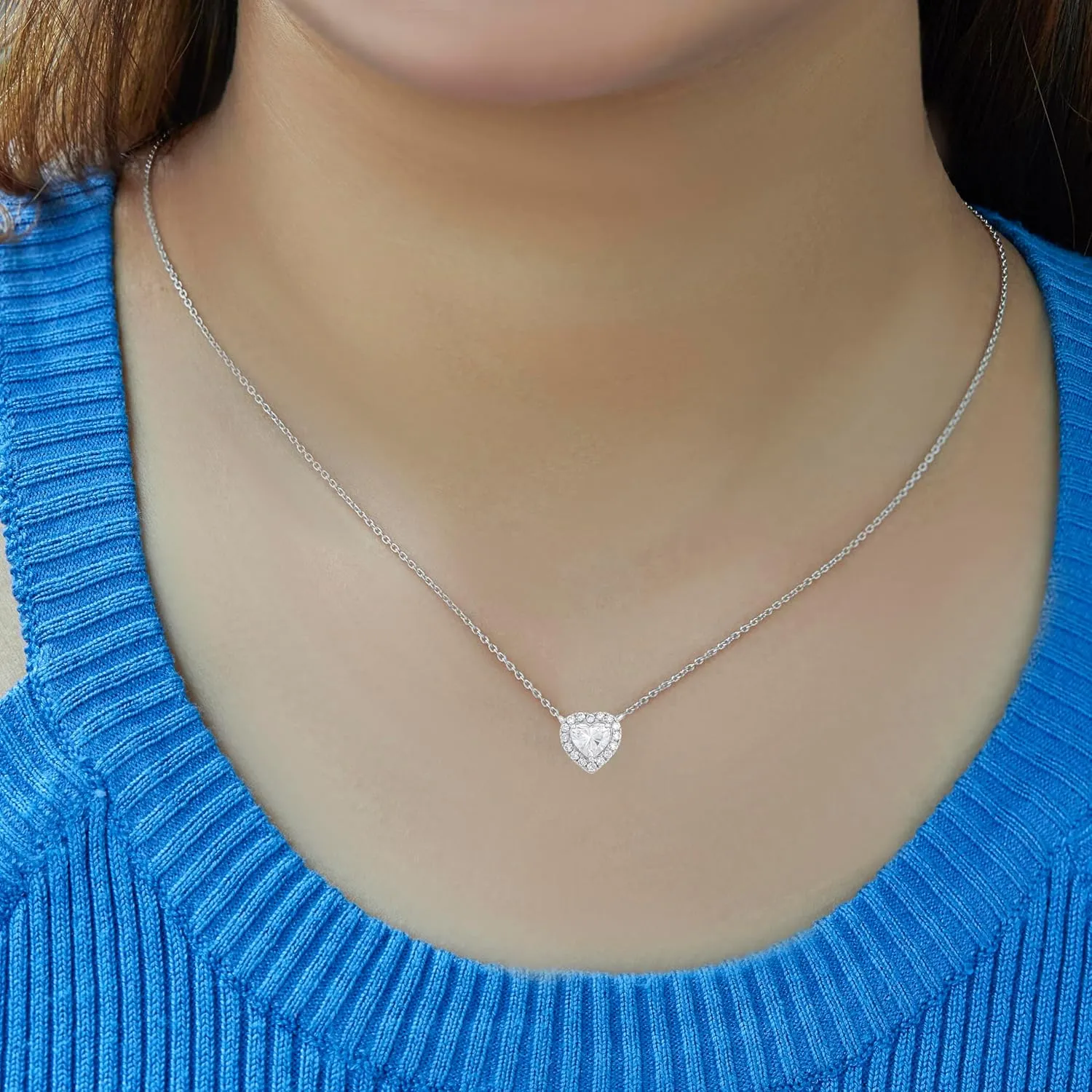 5/8 cttw to 1.20 cttw t IGI Certified Lab Grown Diamond Heart Necklace for Women's | Solid 14KT White or Yellow Gold Round Halo Diamond Pendant with 18" 14K Gold Cable Chain | (Clarity: VS, Color: FG)