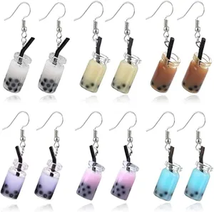 6 Pairs Creative Unique Dangle Earrings Personality Milk Tea Drink Earring Colorful Glass Bottle Funny Earrings for Women Jewelry Christmas Gifts (Colorful)
