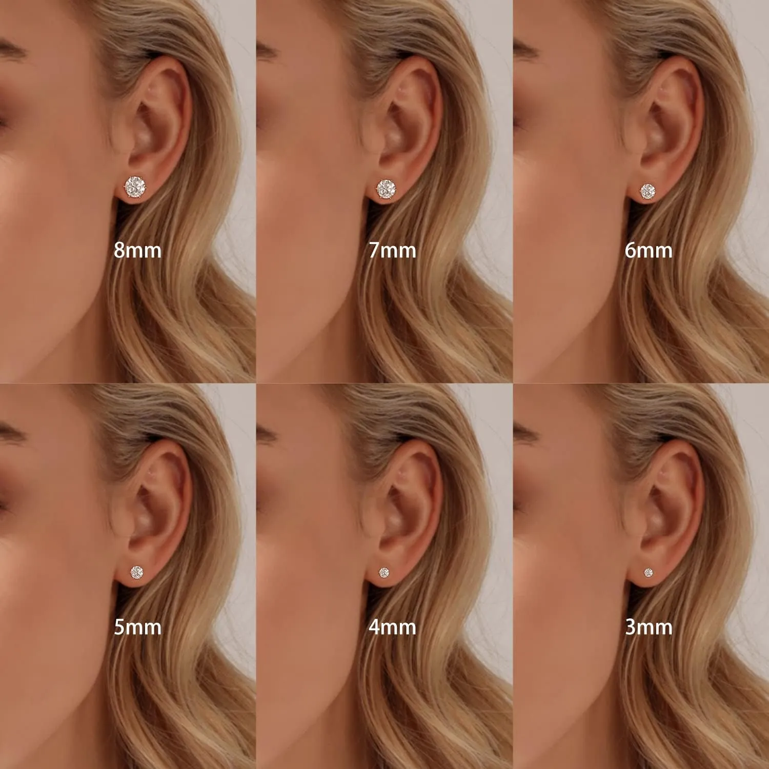 6 Pairs Silver Gold Simulated Diamond Stud Earrings for Women Men, 14K Gold Plated Hypoallergenic Cubic Zirconia Earrings Stainless Steel CZ Ear Studs Set (3-8mm)