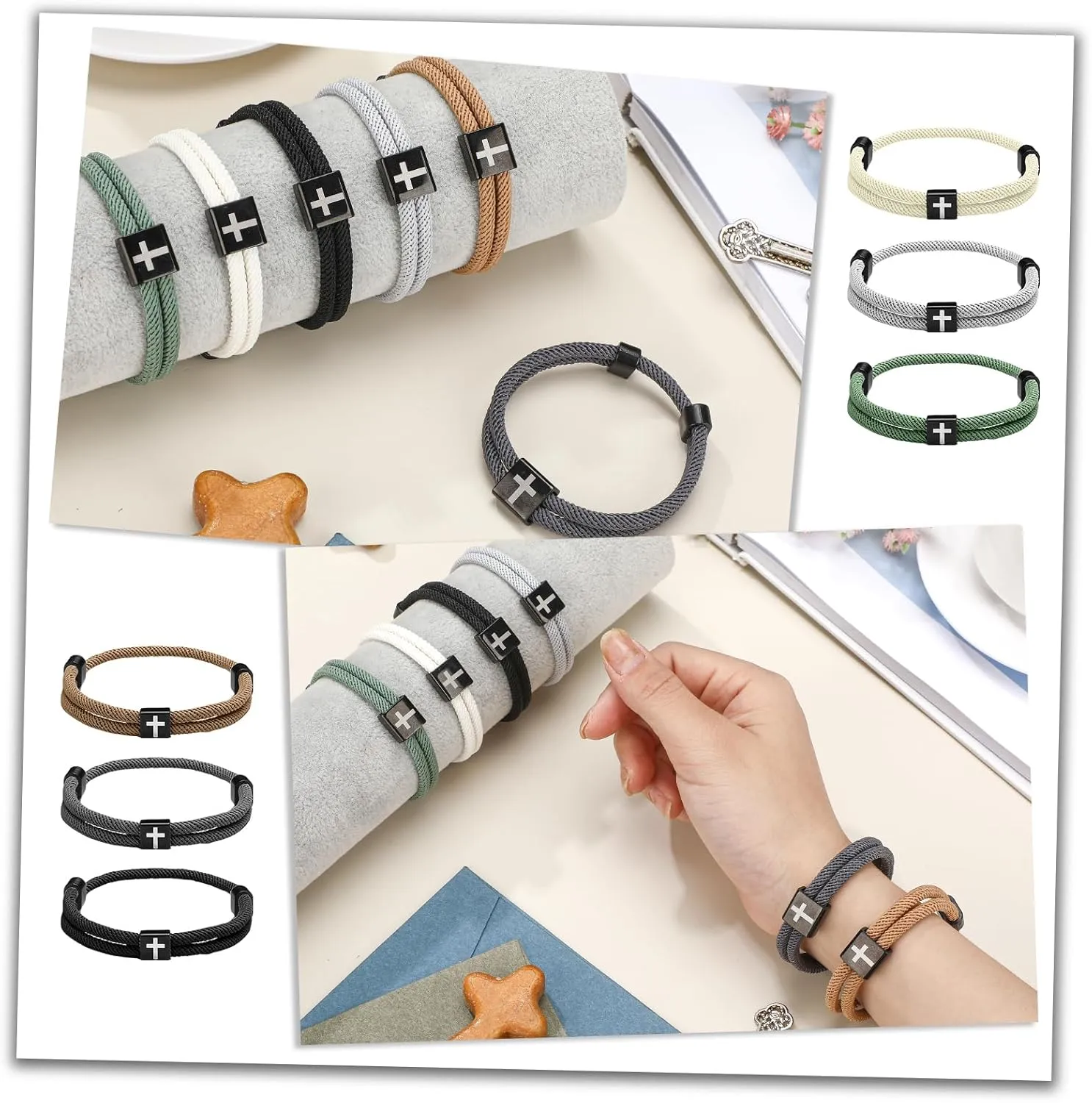 6 Pcs Braided Cross Bracelet Adjustable Rope Jesus Bracelet Christian Religious Gift for Men Women WWJD Wristband Metal Knot