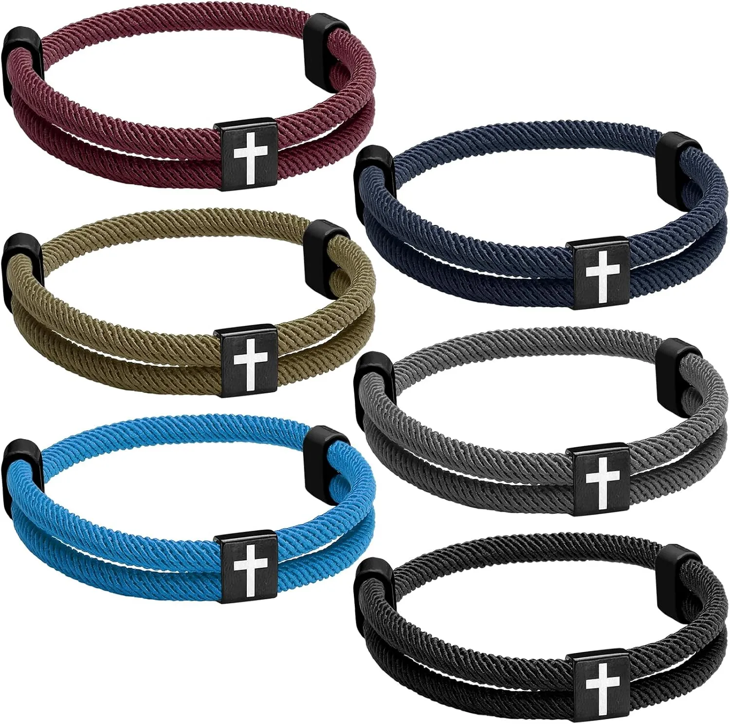 6 Pcs Braided Cross Bracelet Adjustable Rope Jesus Bracelet Christian Religious Gift for Men Women WWJD Wristband Metal Knot