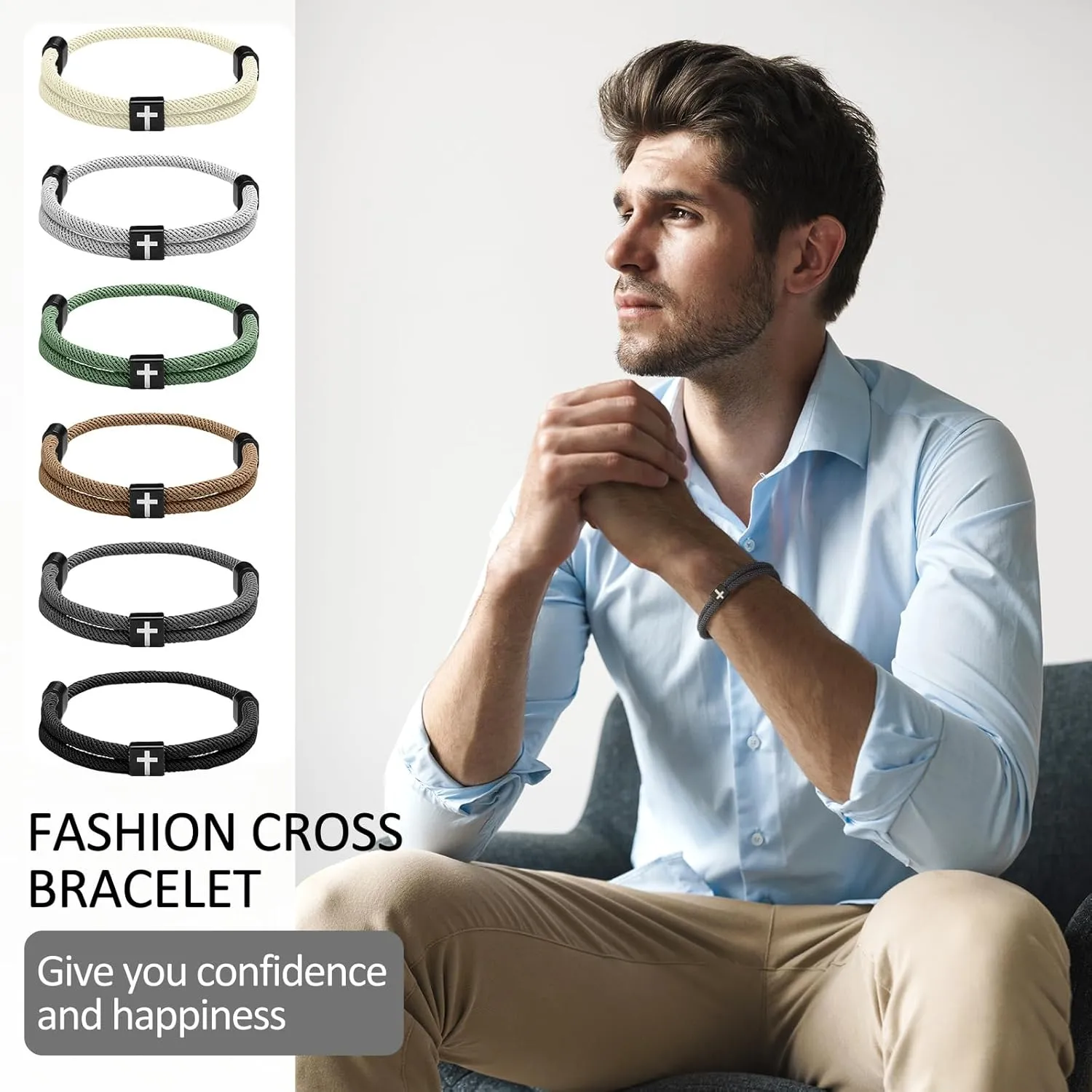 6 Pcs Braided Cross Bracelet Adjustable Rope Jesus Bracelet Christian Religious Gift for Men Women WWJD Wristband Metal Knot