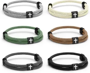 6 Pcs Braided Cross Bracelet Adjustable Rope Jesus Bracelet Christian Religious Gift for Men Women WWJD Wristband Metal Knot