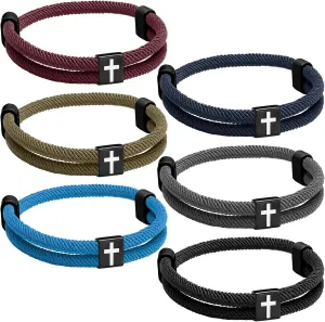 6 Pcs Braided Cross Bracelet Adjustable Rope Jesus Bracelet Christian Religious Gift for Men Women WWJD Wristband Metal Knot