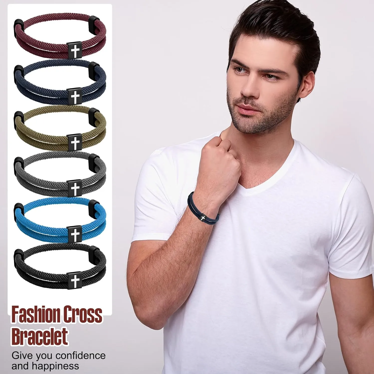 6 Pcs Braided Cross Bracelet Adjustable Rope Jesus Bracelet Christian Religious Gift for Men Women WWJD Wristband Metal Knot