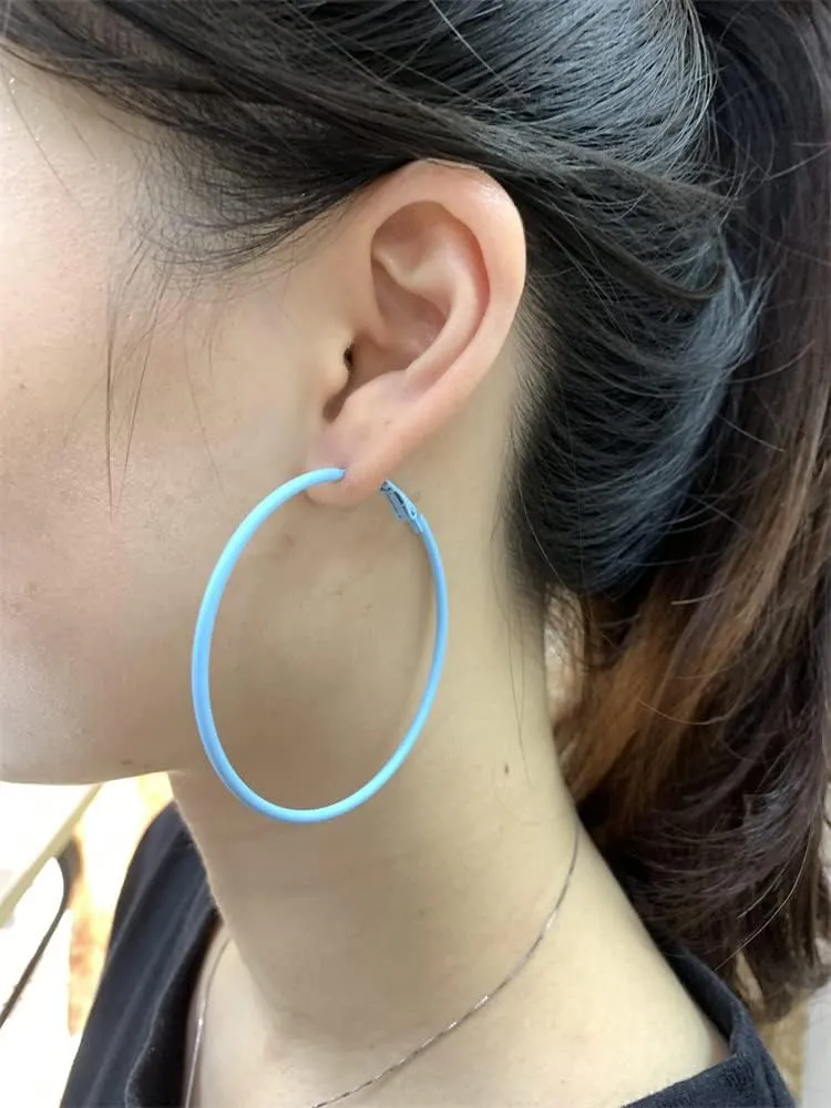 60mm Big Large Hoop Earrings For Women Girls Sensitive Ears Neon Minimalist Retro Round Huggie Hoops 2 Inch Colorful 80s 90s Dangle Hooped Dainty Lightweight Birthday Festival Y2K Party Jewelry Gifts