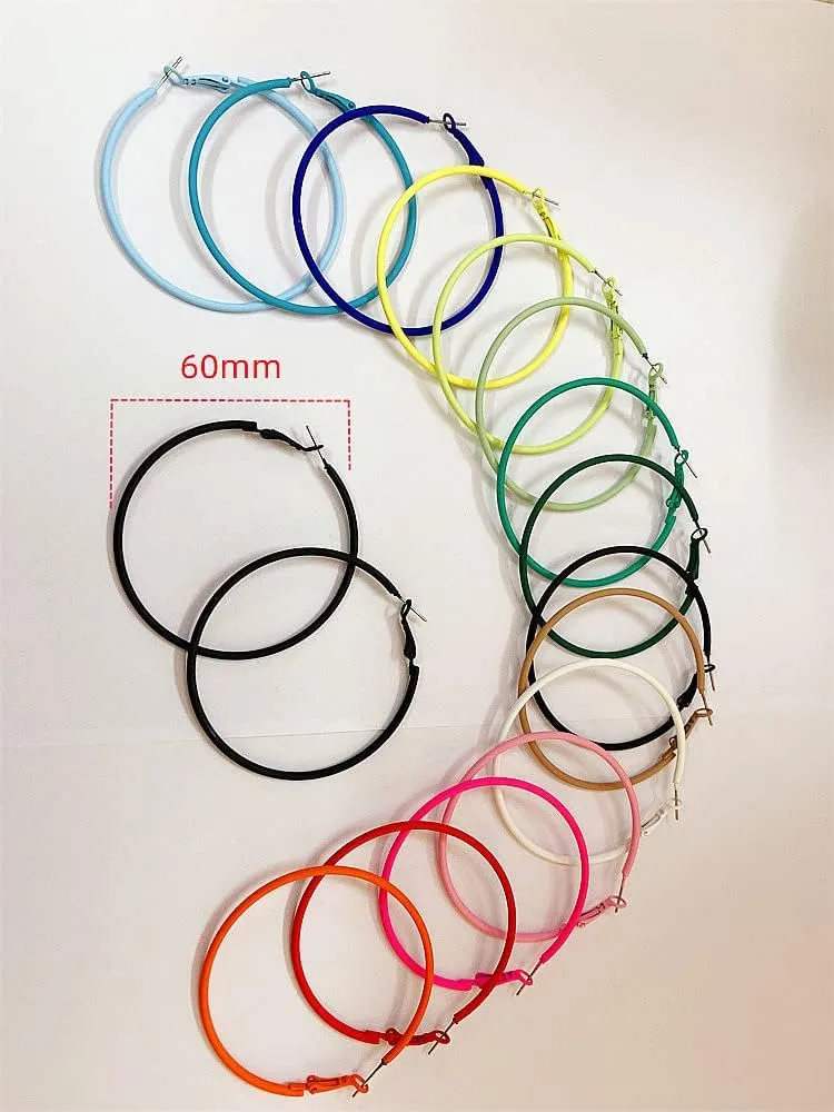 60mm Big Large Hoop Earrings For Women Girls Sensitive Ears Neon Minimalist Retro Round Huggie Hoops 2 Inch Colorful 80s 90s Dangle Hooped Dainty Lightweight Birthday Festival Y2K Party Jewelry Gifts