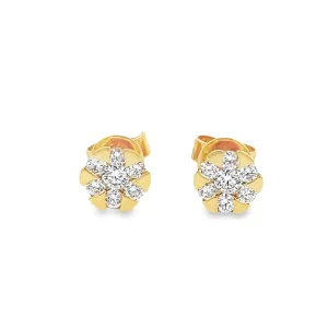 .66ct 18k Yellow Gold Diamond Cluster Stud Earrings