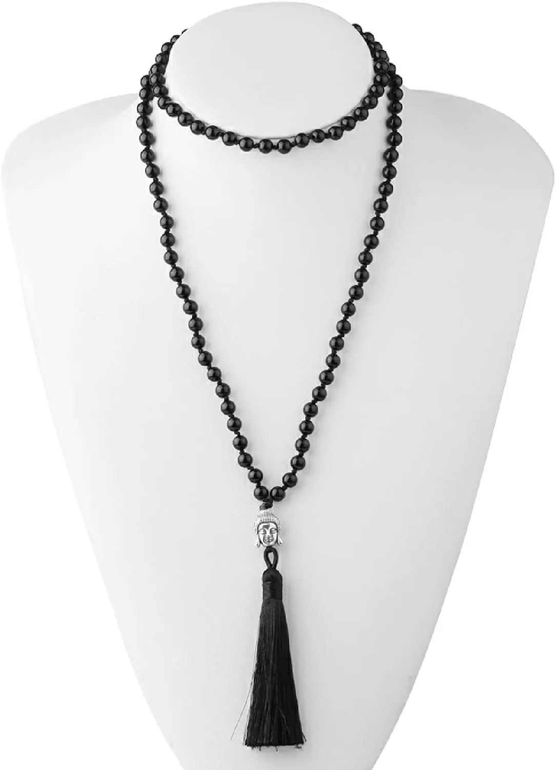6Mm Natural Indian Agate Onyx Beads Mens Tassel Necklaces Stone Healing 108 Mala Prayer Beads Reiki Buddhist Jewelry,Obsidian