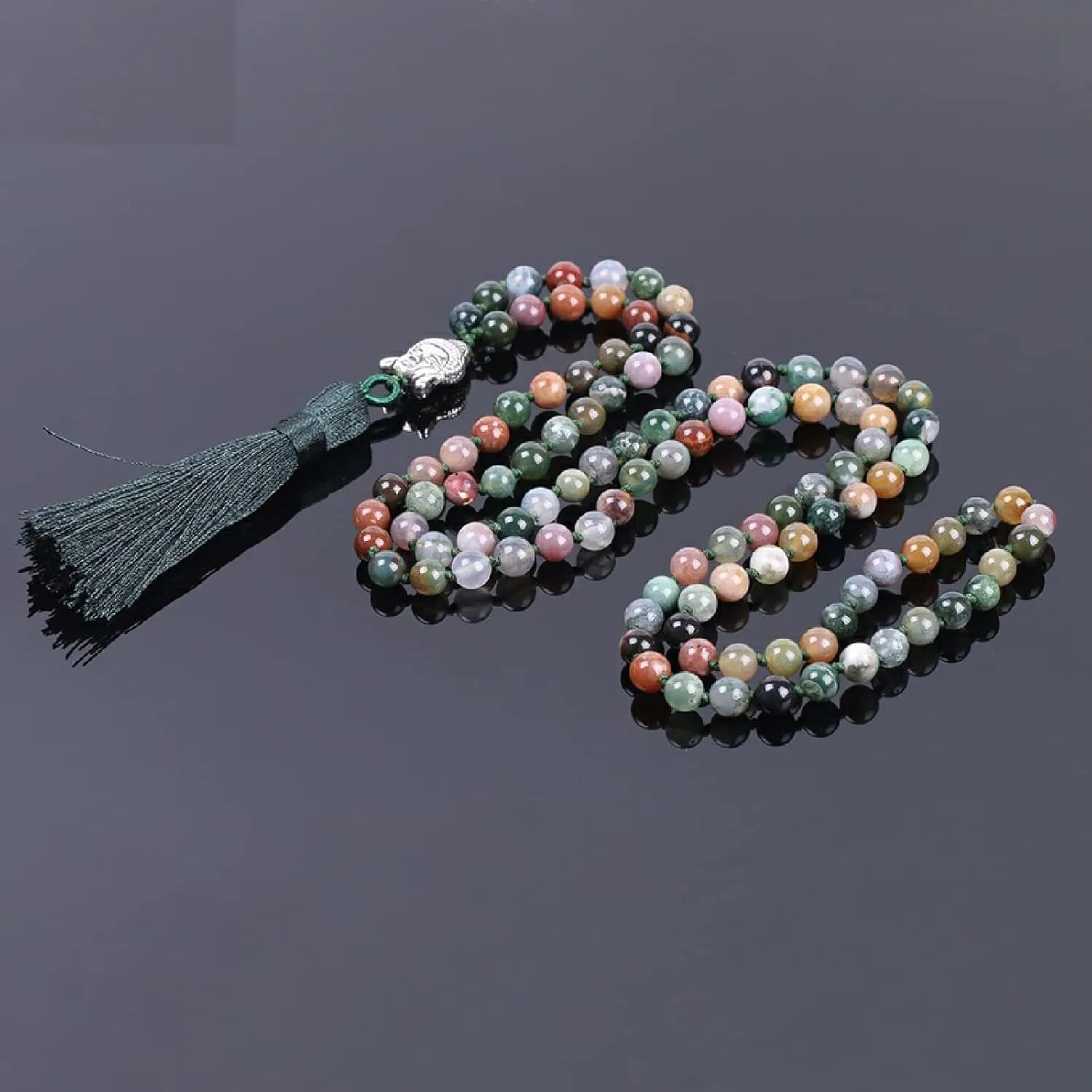 6Mm Natural Indian Agate Onyx Beads Mens Tassel Necklaces Stone Healing 108 Mala Prayer Beads Reiki Buddhist Jewelry,Obsidian