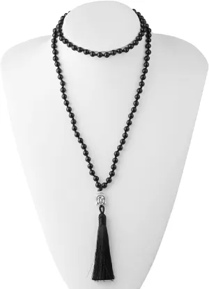 6Mm Natural Indian Agate Onyx Beads Mens Tassel Necklaces Stone Healing 108 Mala Prayer Beads Reiki Buddhist Jewelry,Obsidian