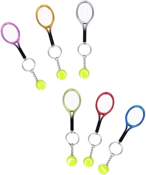 6PACK Mini Tennis Racket Key Ring Alloy Tennis Ball Split Ring Sport Style Keychain for Sport Bag Pendant Gift (Random Color)
