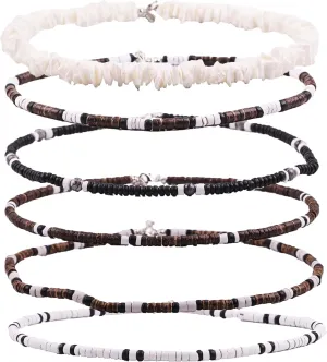 6Pcs Puka Shell Necklace Men Seashell Surfer Necklace for Men Women Hawaiian Choker White Necklaces Set Summer Beach Jewelry