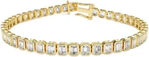 8 CT Emerald Shape Created White Diamond Bezel Set Wedding Engagement Tennis Bracelet In 14K Yellow Gold Plated 925 Sterling Silver Gift for Womens