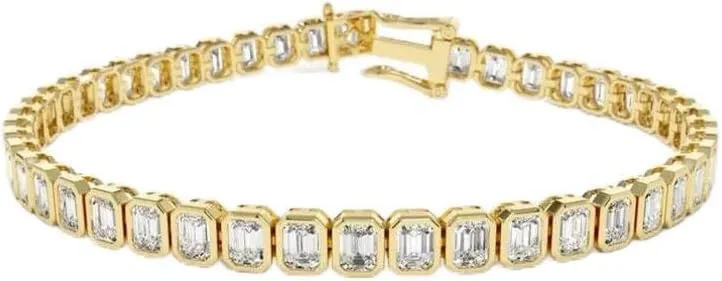 8 CT Emerald Shape Created White Diamond Bezel Set Wedding Engagement Tennis Bracelet In 14K Yellow Gold Plated 925 Sterling Silver Gift for Womens