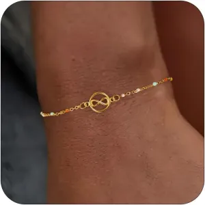 8 Infinity Bracelet ,S925 Silver 14K Gold Plated Bracelet with Enamel Beaded Chain,Enamel Bead Bracelet,Hypoallergenic Bohemian Stackable Friendship Bracelet Birthday Jewelry for Women Graduation Gifts