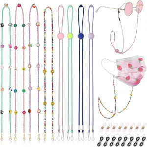 8 Pieces Kids Glasses Strap Eyeglass Chains, Adjustable Eye Glasses Holder Chain Around Neck Beaded Sunglasses Chain, Sport Glasses String for Girl Boy